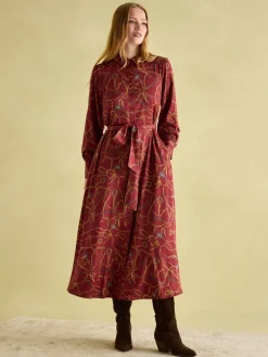 Penelope Red Bridle Print Satin Shirt Dress