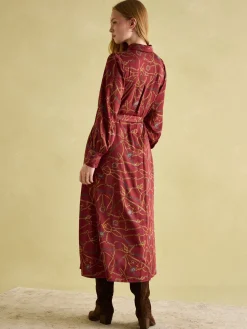 Penelope Red Bridle Print Satin Shirt Dress