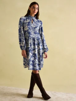 Petunia Blue/Neutral Frill Neck Dress