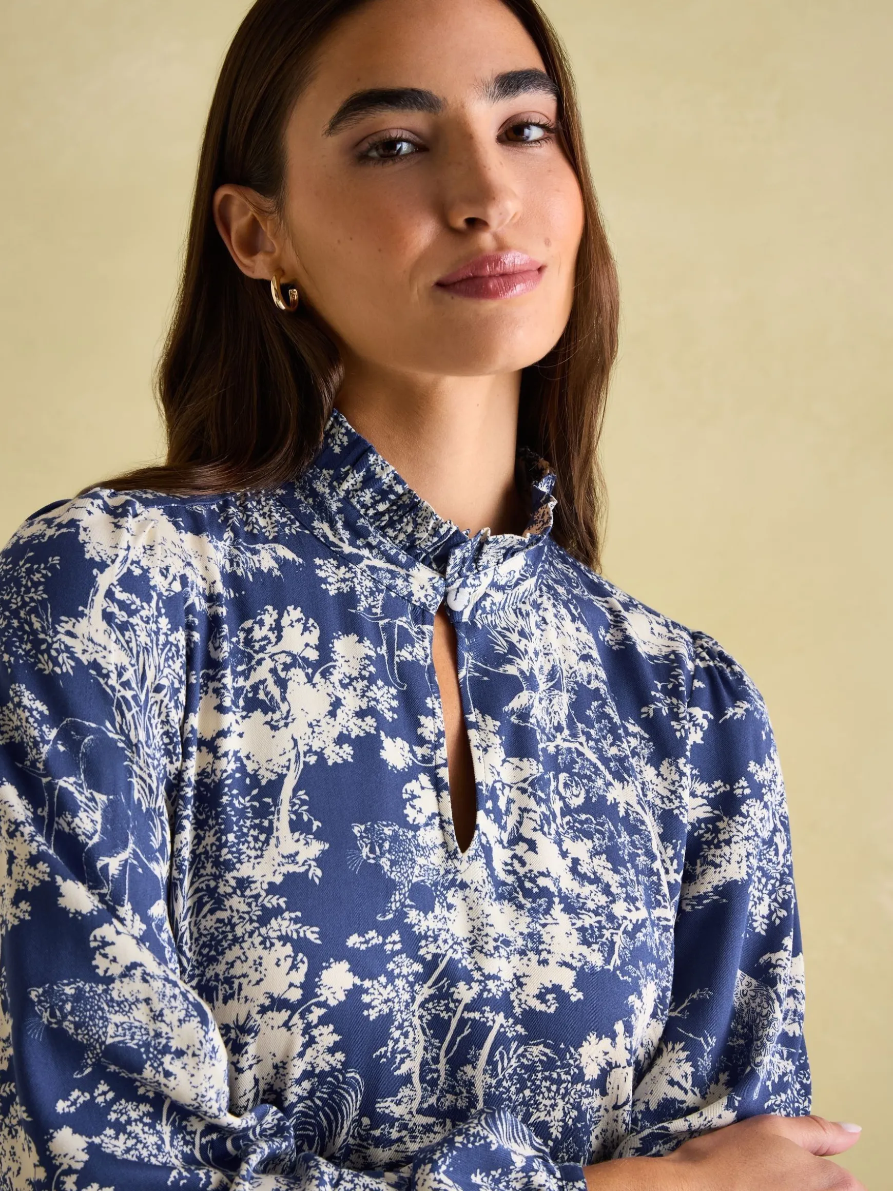 Petunia Blue/Neutral Frill Neck Dress