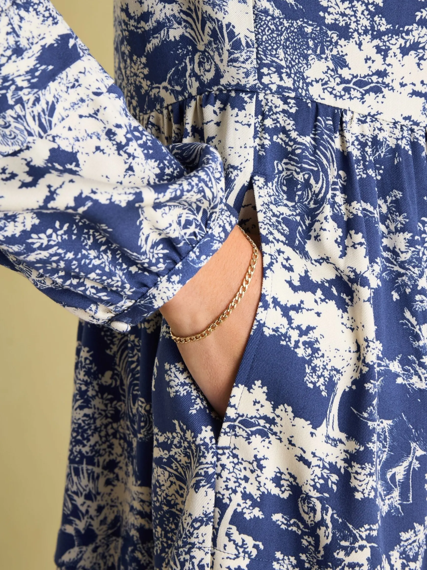 Petunia Blue/Neutral Frill Neck Dress