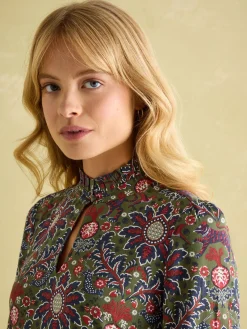 Petunia Khaki Green Frill Neck Dress