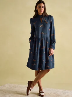 Petunia Navy Frill Neck Dress