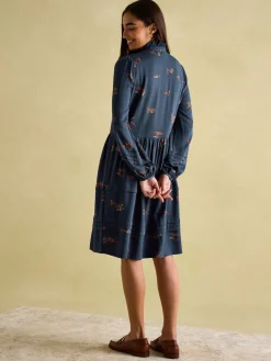 Petunia Navy Frill Neck Dress