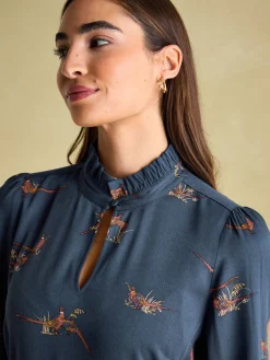 Petunia Navy Frill Neck Dress