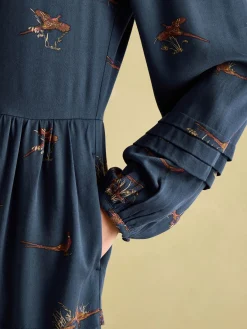 Petunia Navy Frill Neck Dress