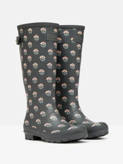 Printed Grey Floral Adjustable Tall Wellies