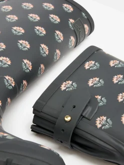 Printed Grey Floral Adjustable Tall Wellies