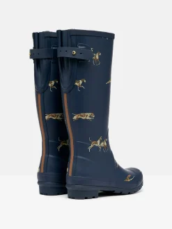 Printed Navy Blue Dog Print Adjustable Tall Wellies