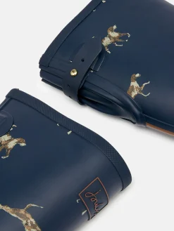 Printed Navy Blue Dog Print Adjustable Tall Wellies