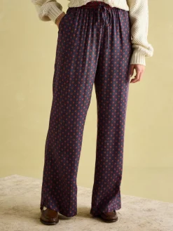 Red & Navy Satin Wide Leg Trousers