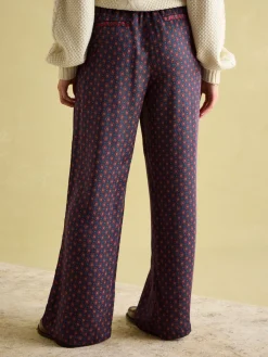 Red & Navy Satin Wide Leg Trousers