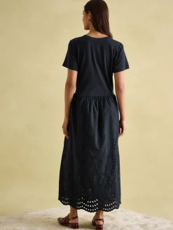 Reid Navy Broderie 100% Cotton Dress