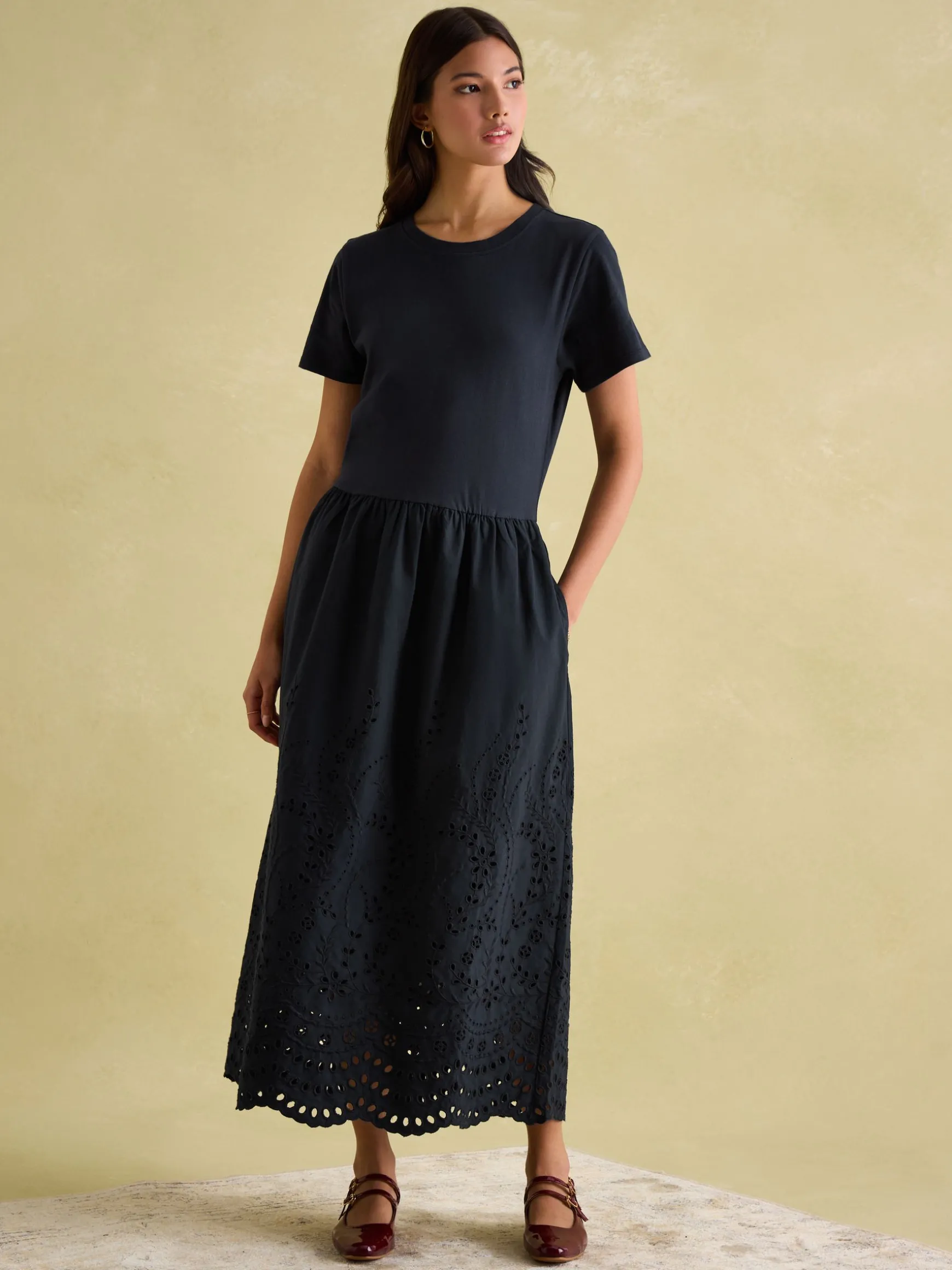 Reid Navy Broderie 100% Cotton Dress