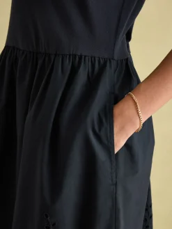 Reid Navy Broderie 100% Cotton Dress