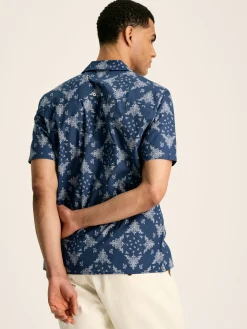 Revere Navy Blue Paisley Printed Short Sleeve Shirt