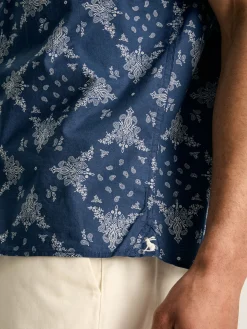 Revere Navy Blue Paisley Printed Short Sleeve Shirt