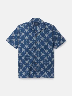 Revere Navy Blue Paisley Printed Short Sleeve Shirt