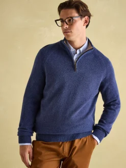 Richmond Navy Lambswool Quarter Zip Knitted Jumper