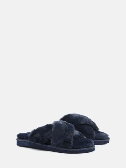 Romilly Navy Faux Fur Slippers