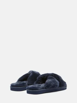 Romilly Navy Faux Fur Slippers