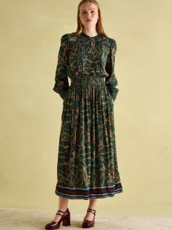 Rosa Green Printed Maxi Shirt Dress
