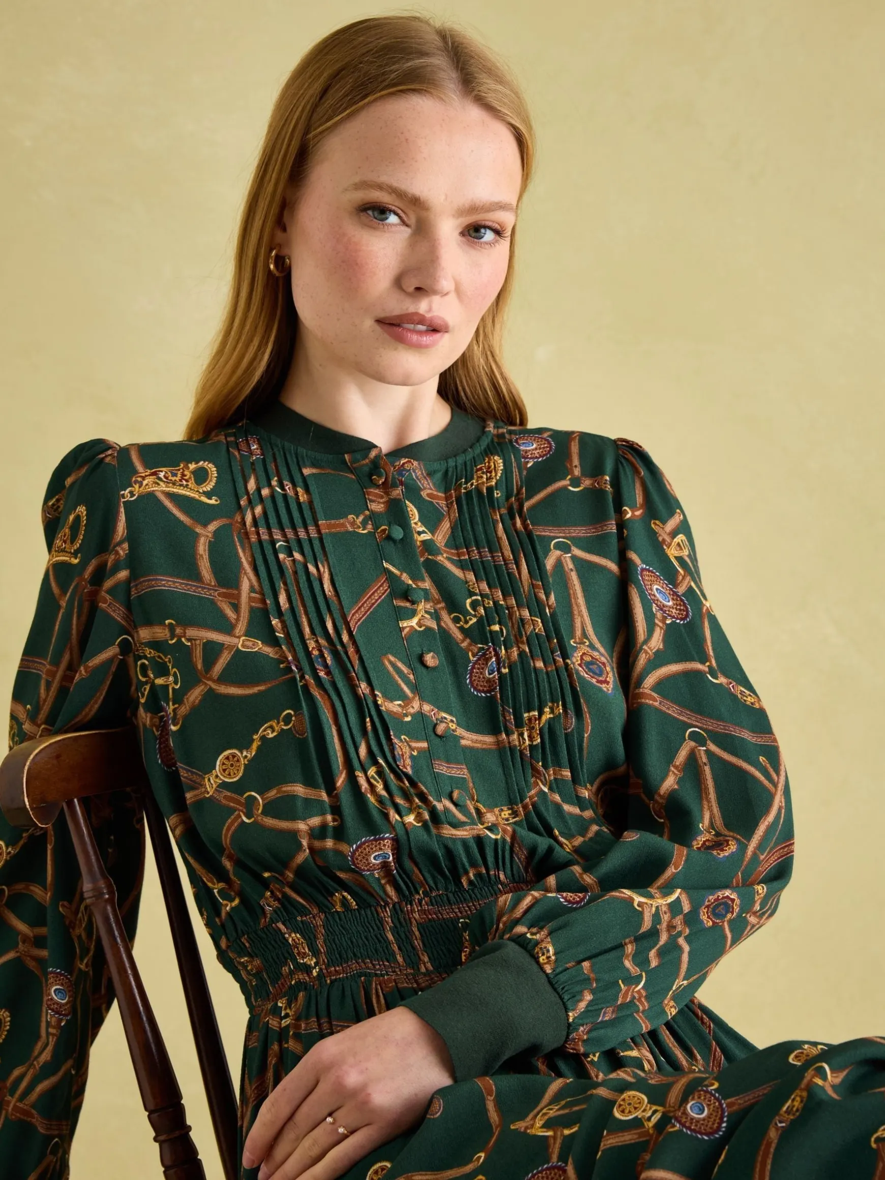 Rosa Green Printed Maxi Shirt Dress