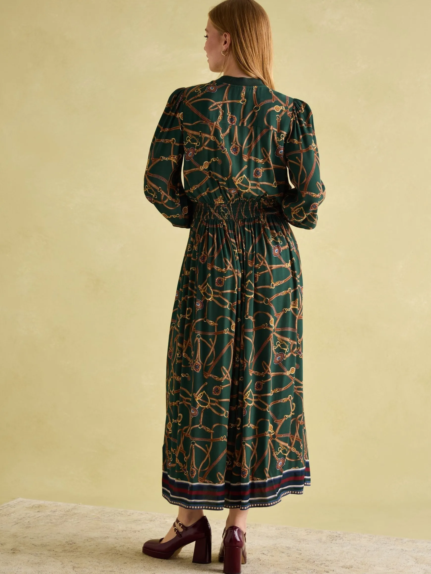 Rosa Green Printed Maxi Shirt Dress