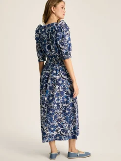 Rosalie Blue & White V-Neck Frill Dress