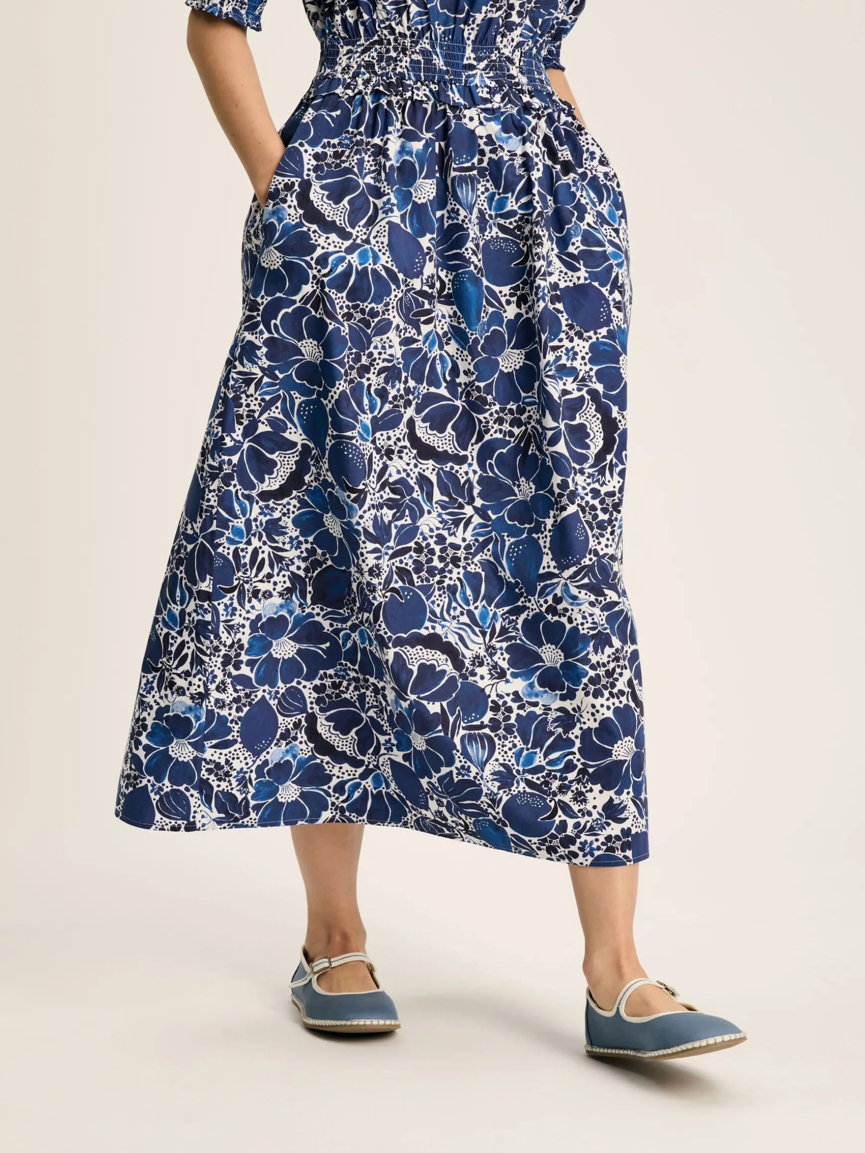 Rosalie Blue & White V-Neck Frill Dress