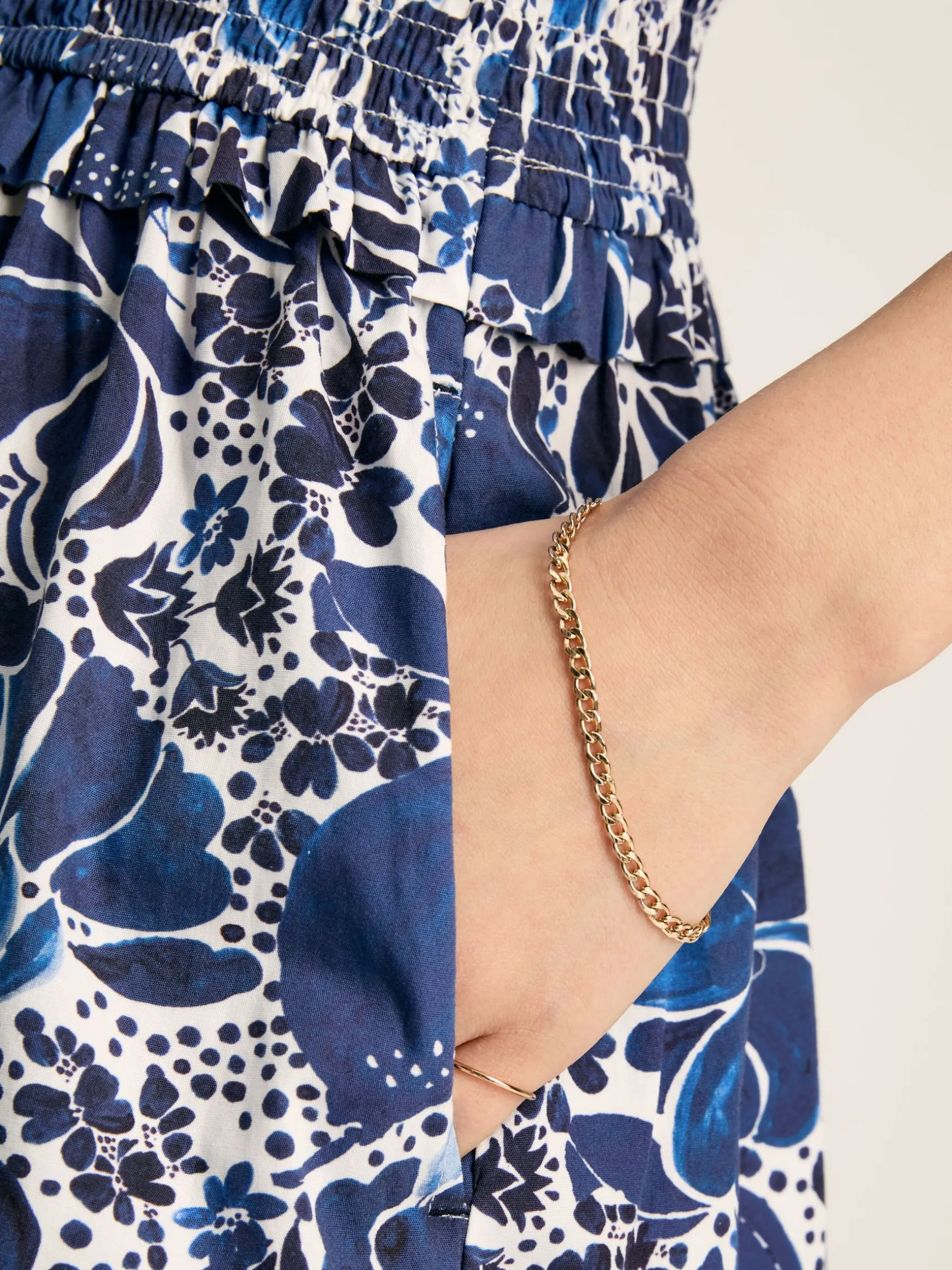 Rosalie Blue & White V-Neck Frill Dress