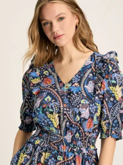 Rosalie Blue V-Neck Frill Dress