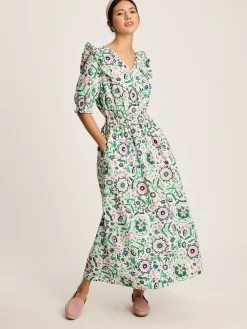 Rosalie Pink/Green V-Neck Frill Dress