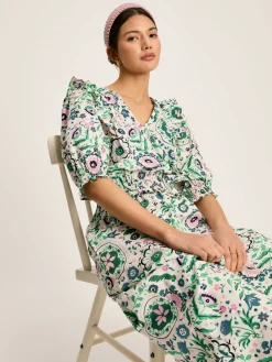 Rosalie Pink/Green V-Neck Frill Dress