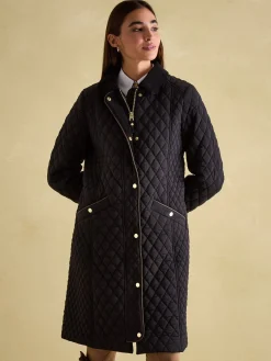 Rosewell Black Showerproof Longline Diamond Quilted Coat