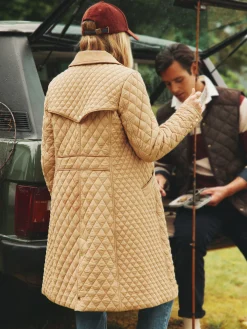 Rosewell Tan Brown Showerproof Longline Diamond Quilted Coat