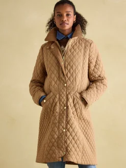 Rosewell Tan Brown Showerproof Longline Diamond Quilted Coat