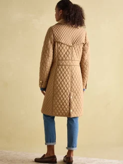 Rosewell Tan Brown Showerproof Longline Diamond Quilted Coat
