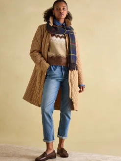 Rosewell Tan Brown Showerproof Longline Diamond Quilted Coat