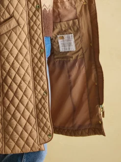 Rosewell Tan Brown Showerproof Longline Diamond Quilted Coat