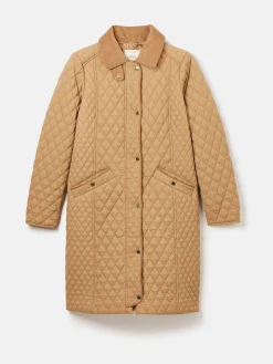 Rosewell Tan Brown Showerproof Longline Diamond Quilted Coat