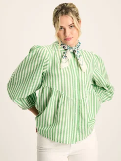 Rowan Green/White Gathered Sleeve Blouse