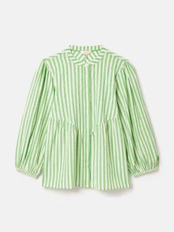 Rowan Green/White Gathered Sleeve Blouse