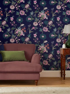 Royal Navy Vine Cottage Floral 10M Wallpaper
