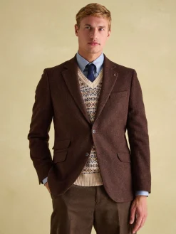 Rust Brown Slim Fit Herringbone Blazer