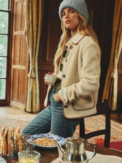 Sadie Cream Button Down Fleece Jacket