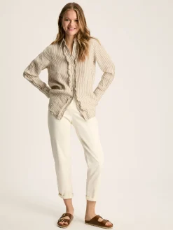 Selene Tan/White 100% Linen Shirt