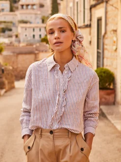 Selene Tan/White 100% Linen Shirt