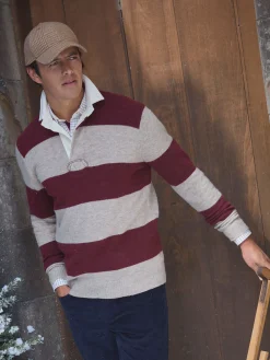 Seymour Burgundy & Cream Knitted Rugby Shirt