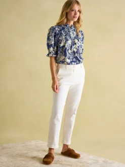 Silvia Blue Frill Neck Smocked Blouse